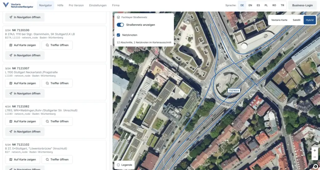Vextario Netzknoten Navigator Satelliten Ansicht